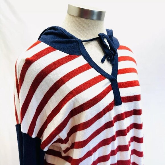 CASLON Women Long Sleeve Pullover V-Neck Hooded Striped Knitted Sweater Sz Large - Picture 3 of 12